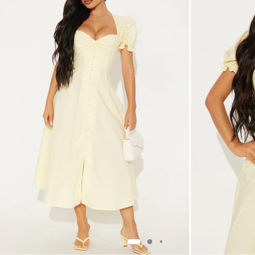 Fashion Nova Puff Sleeve Midi Dress - Cream